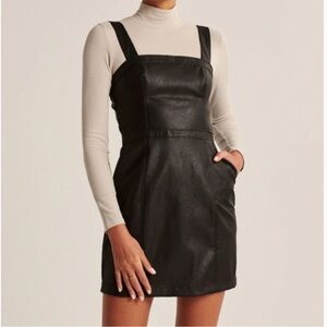 Abercrombie & fitch faux leather pinafore dress black